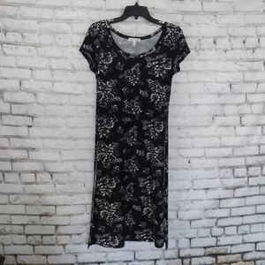 Aeropostale Top Womens Medium Black Floral Side Slit Short Sleeve Long Tunic